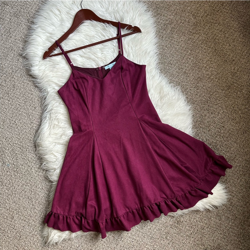 She + Sky Berry Burgundy Purple Spaghetti Strap Dress